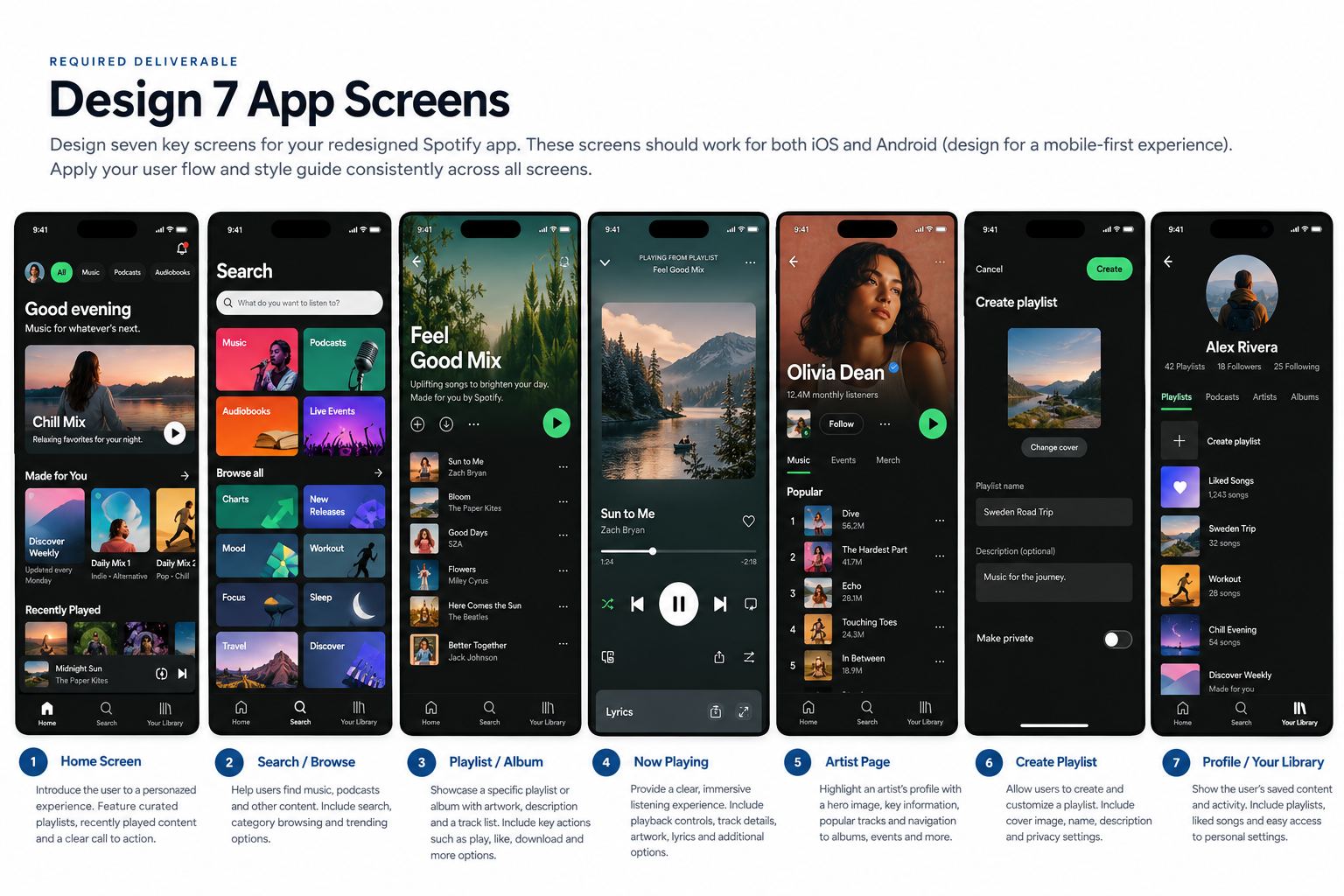 Spotify Example App Screens